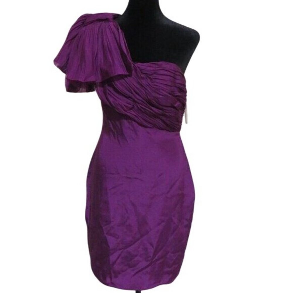 Marchesa Notte Stunning Purple Cocktail Black Tie One Shoulder Dress Size 2